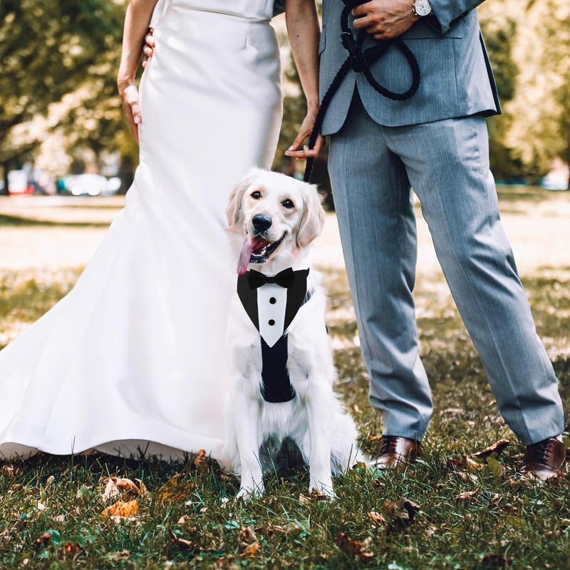 Dog Tuxedo,Formal Wedding Dog Bandana Adjustable Collar with Bowtie,Detachable Bow