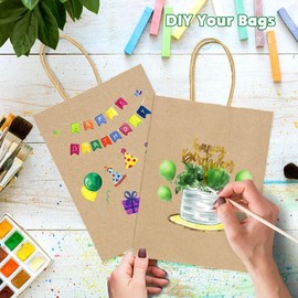 SMINDER Brown Paper Bags with Handle Kraft Gift Bags 25 Pack, 8.26x5.92x3.25 Inch Small Gift Bag for Wedding, Takeouts, Birthday Party Favors, Grocery, Craft, Retail Shopping, Goody, and Business