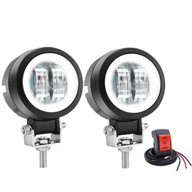 X-STYLE 20W Motorcycle Fog Lamp, Cut Line, White, Squid Ring, LED Work Light, 12 V, 24 V, DC, High Brightness, Waterproof, Long Life, Shock Resistant, Round, Universal Use, Switch Included, Set of 2