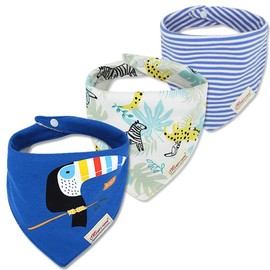 JN & LULU – Pack de 3 baberos para bebé recién nacido, babero babero para babear y dentición, baberos de algodón orgánico para regalos de baby shower, Parrot, 0-3 Años US