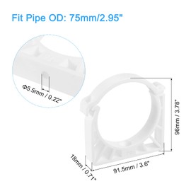 QUARKZMAN Pack of 6 PPR Water Pipe Clamps, Plastic U-Shaped Pipe Clamps with Mounting Clip for 75 mm/2.95 Inch OD Water Pipes and Hoses, White
