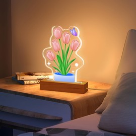 ZEEYUAN Tulip Night Light Gifts for Girlfriends 7 Color Acrylic Lamp Gifts for Women Mood Light with Adjustable Light Mode