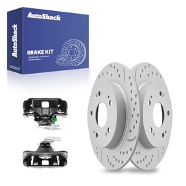 AutoShack Rear Drilled & Slotted Brake Rotors Calipers Black | Replacement for 2008-2012 Honda Accord 2009-2014 Acura TSX 2.4L 3.5L V6 FWD | Silver Coated | 4-PC Brake Kit | TurboGuard