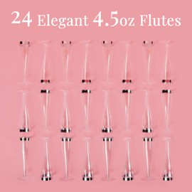 Prestee 24 Plastic Champagne Flutes Disposable, Silver Glitter Plastic Champagne Glasses for Parties, Plastic Cups, Plastic Toasting Glasses, Wedding Cocktail Cups, New Years Eve Party Supplies 2024