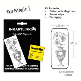 INKARTLINK Semi Permanent Tattoo, Temporary Tattoo, party tattoo, beautiful and realistic design, fun tattoo experience, cruelty-free, non-reflective, waterproof (Skull Vase)