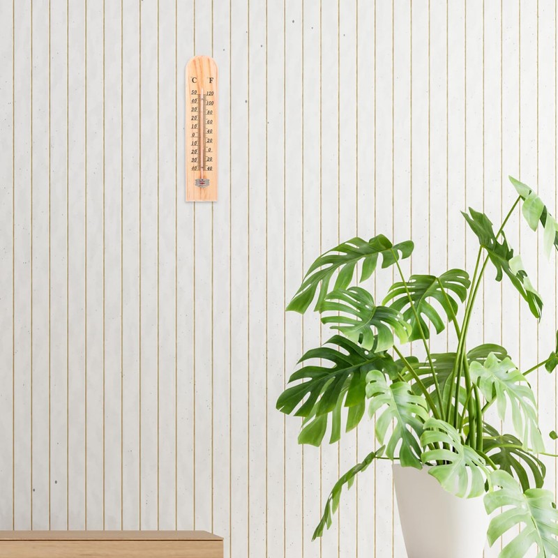 Kisangel Wooden Wall Thermometer for Home Greenhouse Outdoor Weatherproof Analog