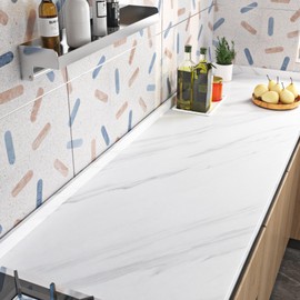 Livelynine 36 x 197 Inch Extra Large Carrera White Marble Contact Paper for Countertops White Marble Countertop Peel and Stick Waterproof Wallpaper for Bathroom Counter Bedroom Desk Table Top Cover