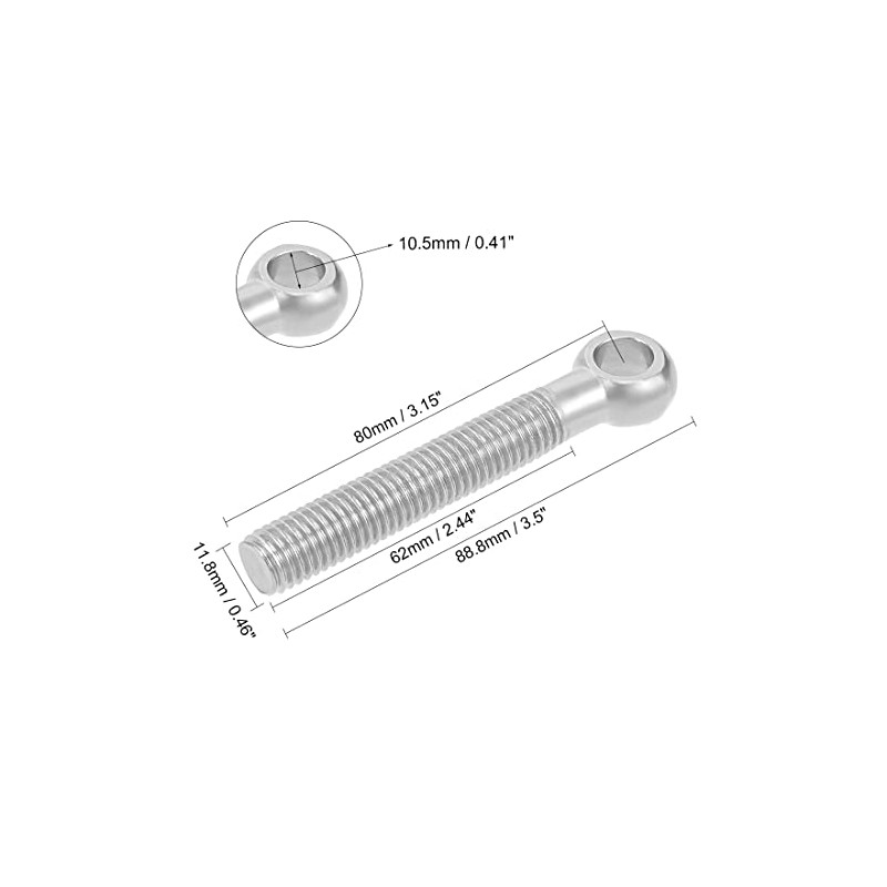 sourcing map 10 Pieces M12 x 80 mm 304 Stainless