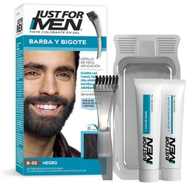 Just For Men Tinte Colorante en Gel para Barba y Bigote, Color Negro B55, Sin Amoníaco, Con Cepillo De Fácil Aplicación, 66ml