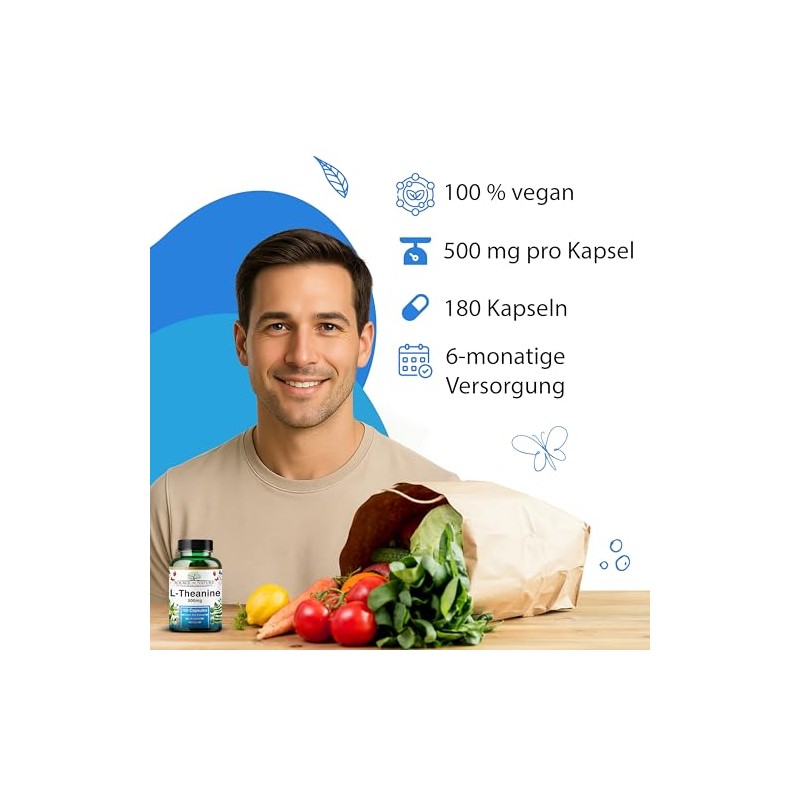 L-Theanine 500 mg - 180 Vegan Capsules - High Dose