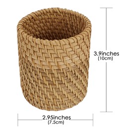 TOCCOOL Hand -Woven Rattan Pencil Holder and Organizer - Stylish Desktop Organizer for Pens, Markers, and Office Supplies, Perfect for Home, Office, or as a Gift (Autumn Brown)