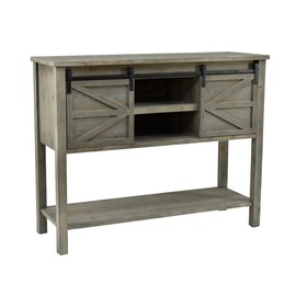 eHemco Farmhouse Console Table with Sliding Barn Doors and Bottom Shelf, Grey