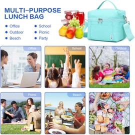 NOL Natural Organic Lifestyle Insulated Lunch Bags for Women Cooler Bag Lightweight Nylon Waterproof Lunch Box For Work（Small, Cyan