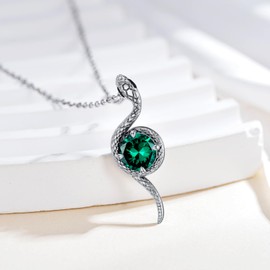 SLIACETE Birthstone Snake Necklace for Women, Sterling Silver, Cubic Zirconia