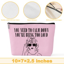 sugargoo Makeup Bag Travel Toiletry Bag for Women Music Gift Fans Song Lyrics Gift Merchandise for Fans Friends Girls, Friendship Birthday Women's Day Gift, You Need to Calm Down Album - Pink