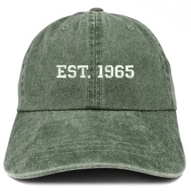 Trendy Apparel Shop EST 1965 Embroidered - 60th Birthday Gift Pigment Dyed Washed Cap - Dark Green