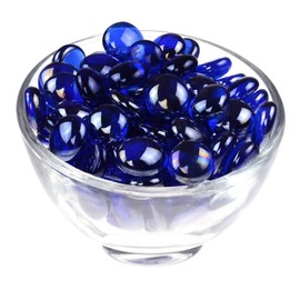KINGOU Flat Glass Gems/Marbles/Stones/Beads for Vase Filler, Table Scatter, Games - 1 Lbs (17-19mm, Approx. 3/4")- Sapphire Blue Luster