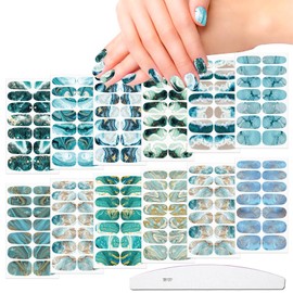 JERCLITY 12 Sheets Marble Nail Wraps Self-Adhesive Marbling Nail Polish Strips Marbled Nail Stickers for Women Nail Art with Nail File(Color-01)