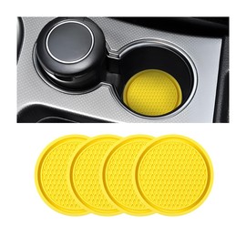 Car Cup Holder Coaster, 4 Pack 2.75 Inch Diameter Non-Slip Universal Insert Coaster, Durable, Suitable for Most Car Interior, Car Accessory for Women and Me (Yellow)