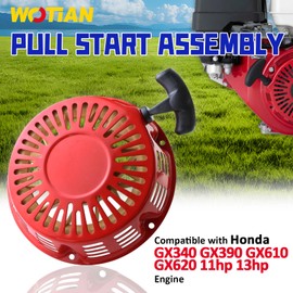 WOTIAN GX340 GX390 Pull Start Assembly Compatible with Honda GX 340 390 11hp 13hp Engine Generator Parts Replaces 38400-ZE3-W01ZA Recoil Starter Red