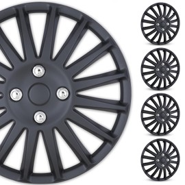 4-Pack 16 Inch Wheel Hubcaps Replacement,WOLFSTORM Special Design Fashion Shape Hubcaps Rim Cover,Car Truck SUV Wheel Hub Accessories-Matte Black