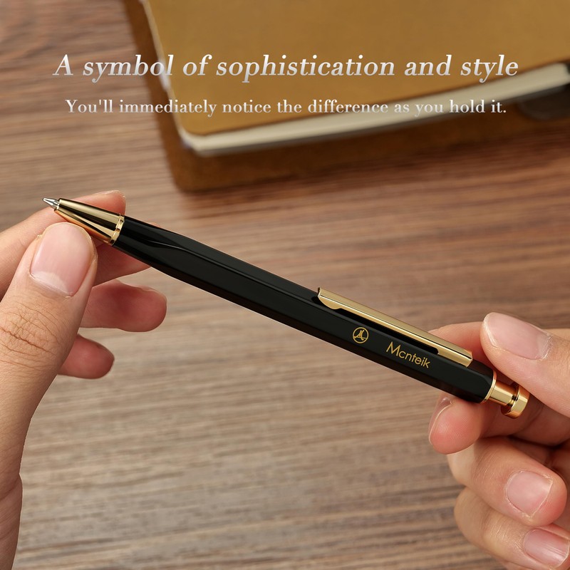 MCNTEIK Black Click Pen With 24K Gold Finish, Fine lacquer