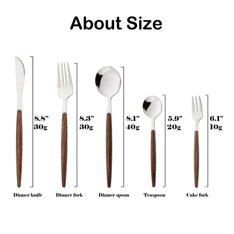 JASHII Wood Handle Flatware Set, 20 Pieces Stainless Steel Silverware