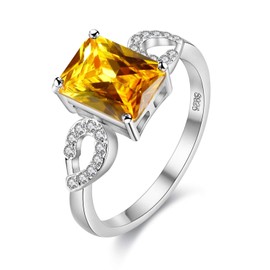 Uloveido Silver Color Emerald Cut Cubic Zirconia Ring Large Stone Rectangular Crystal Aniversary Promise Rings for Women Y3040 (Yellow,Size S)