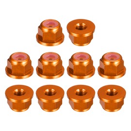 sourcing map Nylon Insert Hex Lock Nuts, 10pcs - M3 x 0.5mm Aluminum Alloy Self-Locking Nut, Anodizing Flange Lock Nut for Fasteners (Orange)