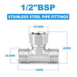 ERGAOBOY 1 Pcs 304 Stainless Steel 3 Way Top Flexible Movable Tee Connector, 1/2" Male T Shape Swivel Nut Connector for Sprayer, Angled Valve, Shower Arm