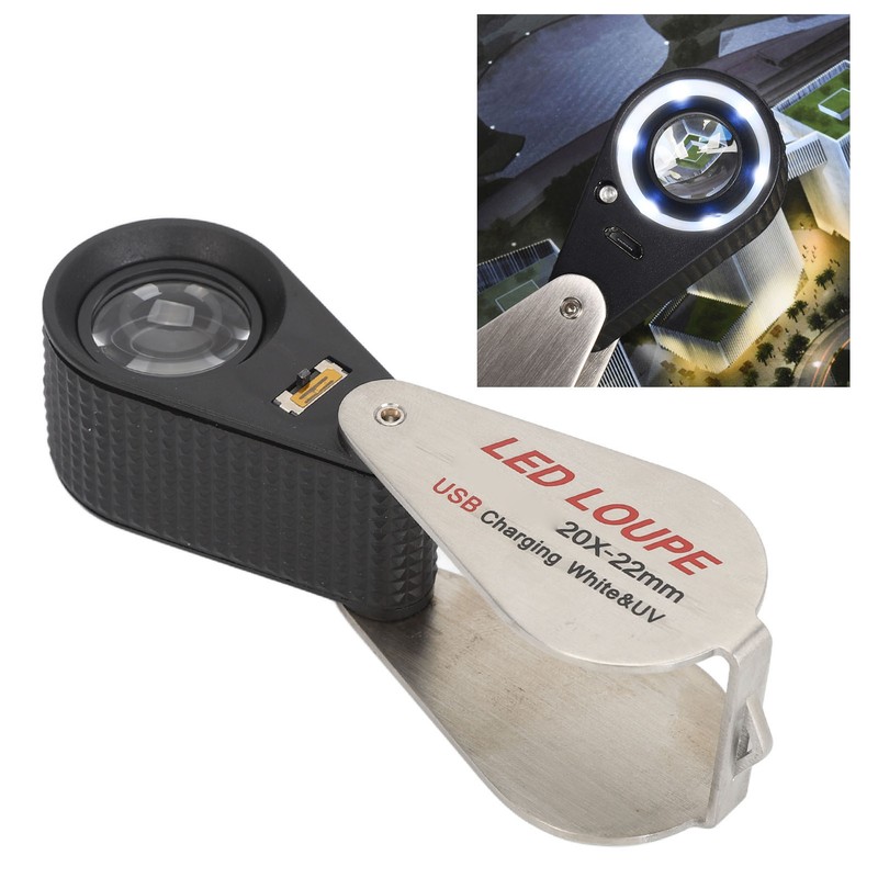 20X Folding Magnifying Glass Portable Rechargeable Pocket Magnifier with LED