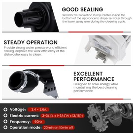 W11032770 W10440715 Dishwasher Circulation Pump Motor Assembly - Replacement for WhirlPool KenMore KitchenAide Dishwashers Pump Motor - Replaces W10816492 WPW10529163 W10885542 W10864037 W10529163
