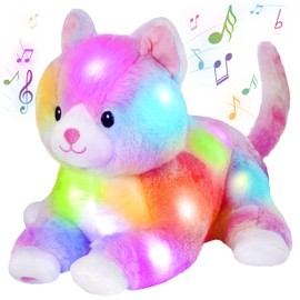Glow Guards Raibbow - Juguete de peluche con luz musical de 13 pulgadas para gatos y gatos con luz nocturna, cumpleaños para niños pequeños