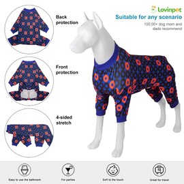 LovinPet Large Dog Pajamas for Male Dogs - Anti Licking & Anxiety Calming Big Dog Pajamas, Lightweight Stretchy Fabric, Ring Print, Jammies for Large Dogs, Pitbull Party Clothes, Big Dog Costume,3XL