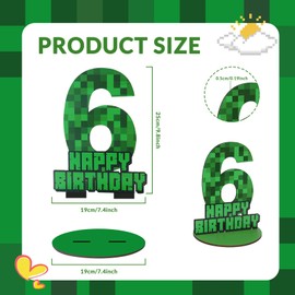 Pixel Number 6 Birthday Sign Centerpiece, Wooden 6th Number Stand Sign for Boy Girl Kids 6th Birthday Party Decorations