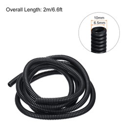 Rebower Corrugated Conduit Heat Resistant Split Wire Flexible Cover, for [Office Cord Protector, Electrical Cable] - 25/64 Inch x 1/4 Inch x 6.6 Feet Black