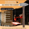 Blacksmith Hammer 4lb Heavy-Duty Forged Steel Cross Peen Hammer for