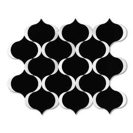 OYASIMI 1 Sheet Arabesque Peel and Stick Backsplash Tile, Stick on Backsplash for Kitchen and Bathroom Wall, Glossy Black Look PVC Mixed Metal Aluminum