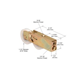 Sliding Glass Door Tandem Roller, 1-1/2" Diameter, Nylon, 3/4" Wide Housing