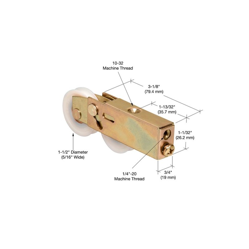 Sliding Glass Door Tandem Roller, 1-1/2" Diameter, Nylon, 3/4" Wide