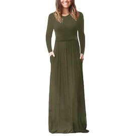 Smallshow Women's Long Sleeve Maxi Nursing Dress Maternity Breastfeeding Clothes Medium Army Green