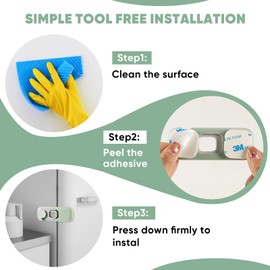 Airydar 6 Pack Childproof Fridge Locks, Child Safety Cupboard Locks, No Tools or Drilling Needed, Baby Safety Locks for Kitchen Cabinets, Appliances, Wardrobes, Refrigerator and Oven (Green)