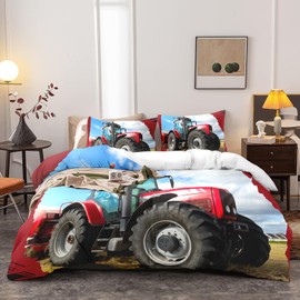 Yzehomijia Tractor Duvet Cover 140 x 200 cm, Tractor Bedding Set for Children, 1 Microfibre Duvet Cover + 2 Pillowcases 65 x 65 cm (T4)