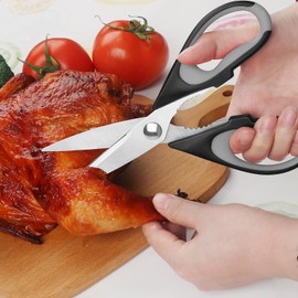 Vutyvve Kitchen Scissors, Stainless Steel Blades, Soft Grip, Multifunctional Kitchen Scissors Set, Black/Grey, 2 Piece Set