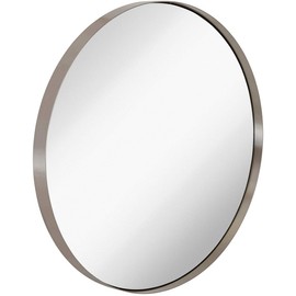 Hamilton Hills Contemporary Brushed Metal Silver Wall Mirror | Glass Panel Silver Framed Rounded Circle Deep Set Design (30" Round)
