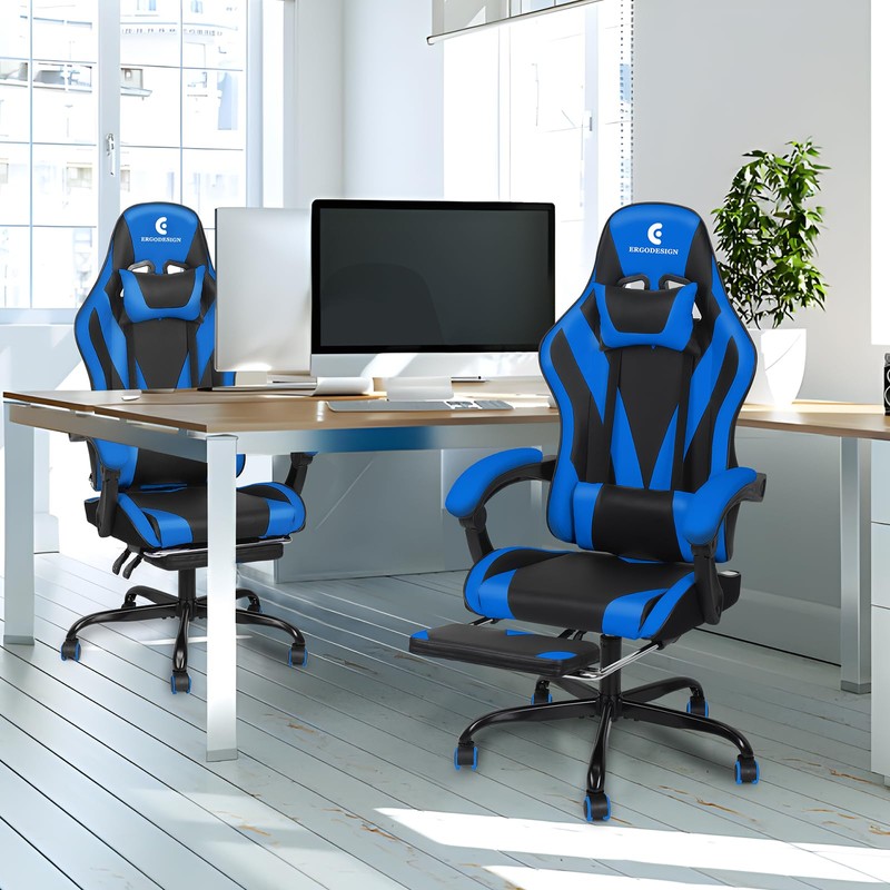 ErgoDesign Gaming Chair with Linkage Armrest & Footrest, High Back