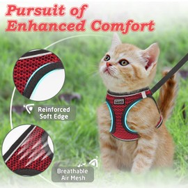 SALFSE Cat Harness and Leash for Walking Escape Proof, Adjustable Kitten Vest Harness Reflective Soft Mesh Puppy Harness for Outdoor, Comfort Fit, Easy to Control (Red, S)