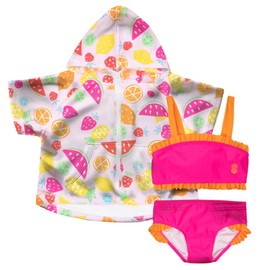 Tommy Bahama Girl's Two Piece Swimsuit and Cover Up Set - Tropical Print Bathing Suit and Zip-Up Hooded Cover Up Bundle for Kids and Toddlers (Pink, Size 8)