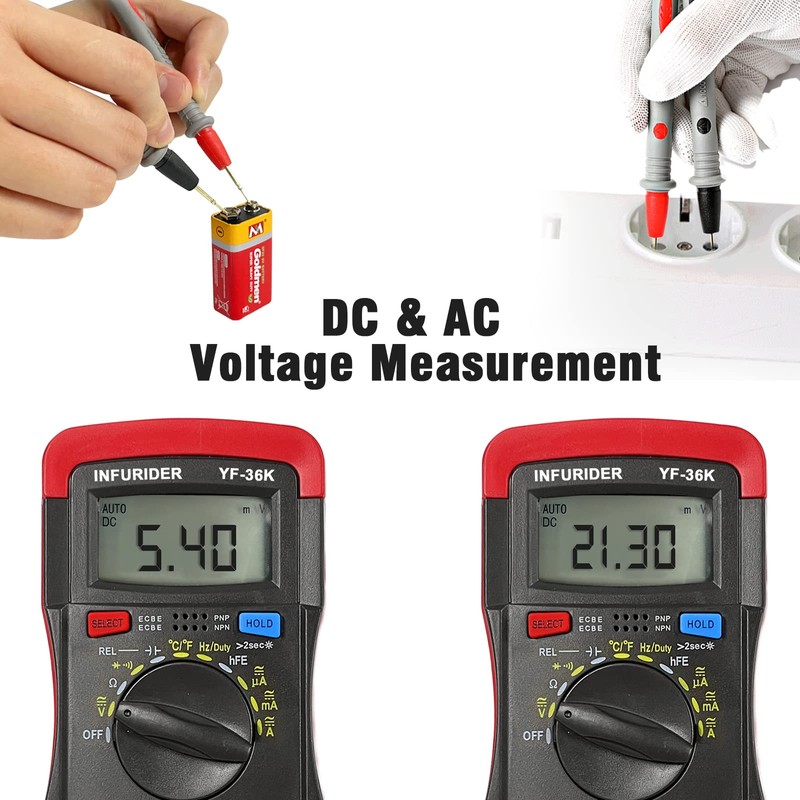 INFURIDER Multimeter Digital YF-36K, Auto Range Voltmeter Ammeter Ohmmeter, 4000