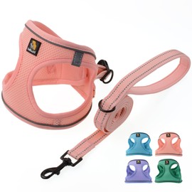 Bella & Pal Dog Harness, Leash Set, for Cats, Small Dogs, Medium Dogs, Pets, Walks, Stylish, Cute, Vest, Night Reflection, Lightweight, Adjustable, Breathable, Chest Harness, No-Pull, Dog Clothes, Easy Removal, Pink